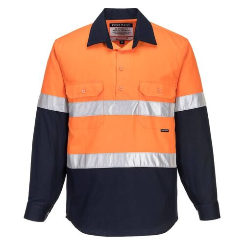 Womens Hobart Hi-Vis Contrast Half Button Shirt Long Sleeve Thumbnail