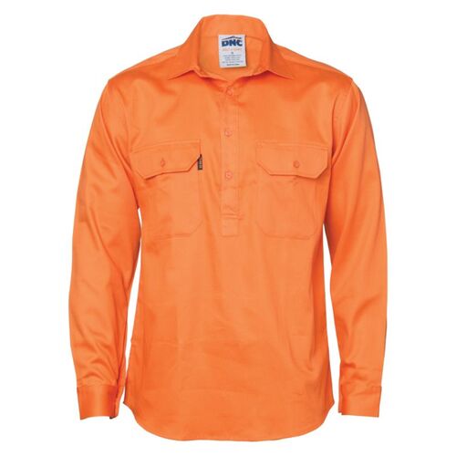 Mens Close Front Cotton Drill Long Sleeve Shirt Thumbnail
