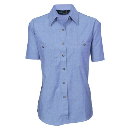 Womens Cotton Chambray Shirt Short Sleeve Thumbnail