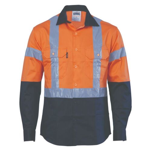 Mens HiVis D/N 2 Tone Drill Shirt with H Pattern Generic R/ Tape Thumbnail