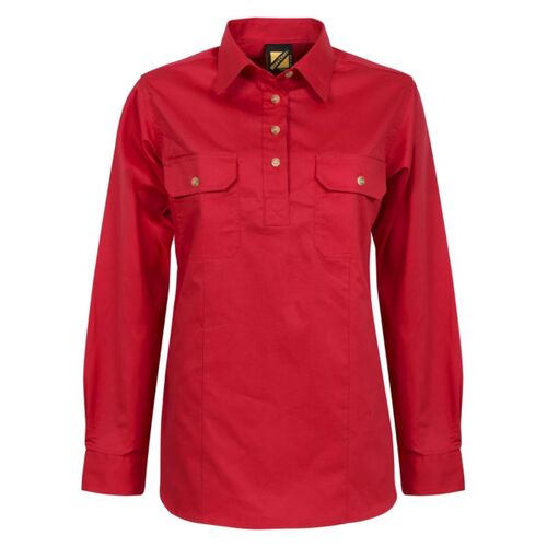 Womens Long Sleeve Half Placket Cotton Drill Shirt Thumbnail